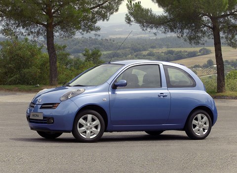 The K12 era Nissan Micra in light blue, its launch colour