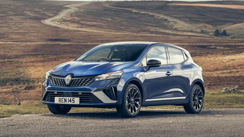 Renault Clio (2023) review: front three quarter static,, blue paint