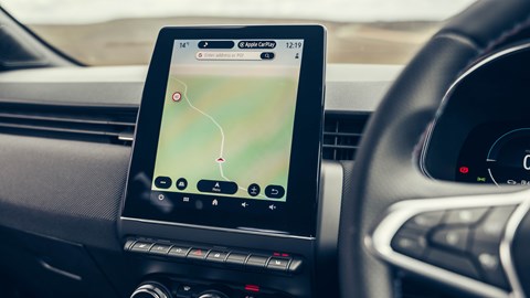 Renault Clio (2023) review: infotainment system, black and grey upholstery