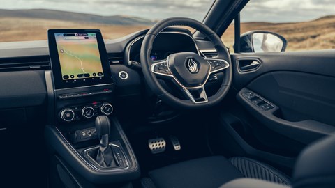 Renault Clio (2023) review: driver's seat, black and grey upholstery