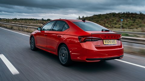 Skoda Octavia Hatch review - rear, red, Sportline, driving