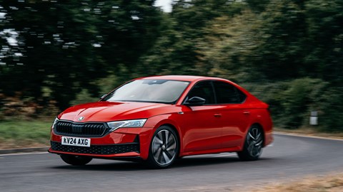 Skoda Octavia Hatch review - facelift, front, red, Sportline, cornering
