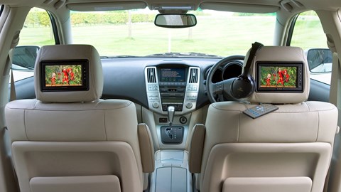 Lexus RX400h hybrid SUV review - rear-seat entertainment system with headrest screens