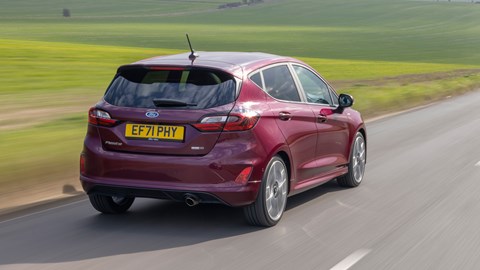 Ford Fiesta facelift rear three quarter driving