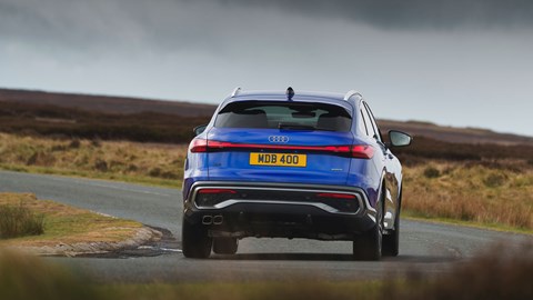 Audi Q5 Sportback review - rear, blue, driving round corner