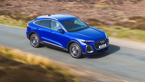 Audi Q5 Sportback review - front, top, blue, driving