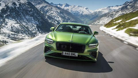Bentley Continental GT Speed plug-in hybrid - front, high, green, driving