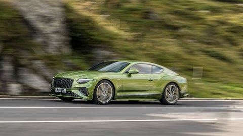 Bentley Continental GT Speed plug-in hybrid - front side, green, driving
