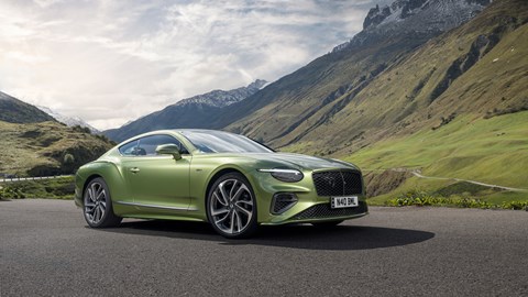 Bentley Continental GT Speed plug-in hybrid - front side, green, mountain