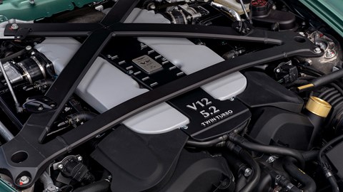 Aston's venerable 5.2-litre twin-turbo V12 figures in the Speedster