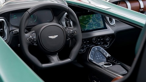 Aston Martin V12 Speedster cockpit is bisected by huge spar