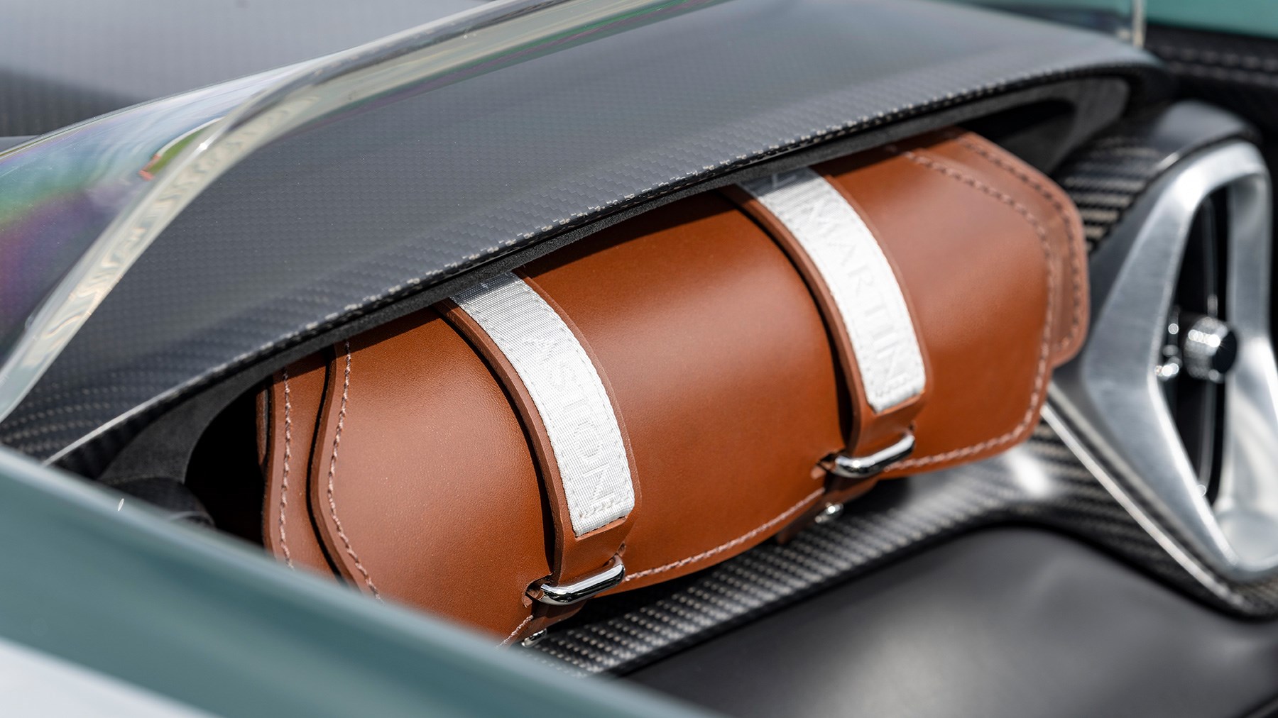 Aston Martin V12 Speedster leather bag in lieu of glovebox