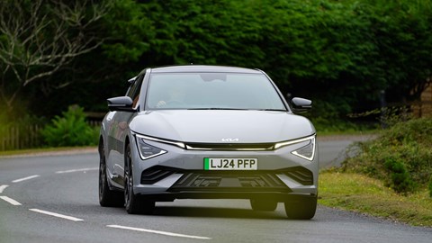 Kia EV6 facelift review: front three quarter cornering, grey paint