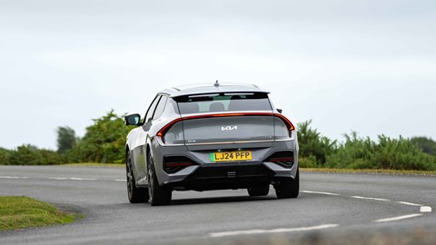 Kia EV6 facelift review: rear three quarter cornering, grey paint