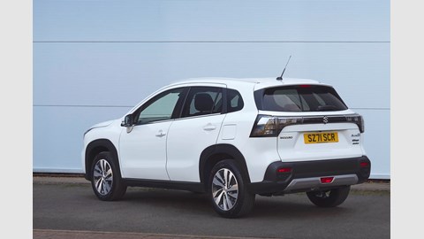 Suzuki S-Cross (2022) review: rear three quarter static, white car