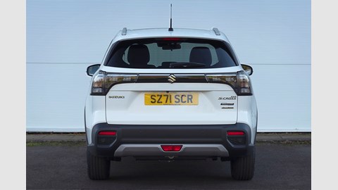 Suzuki S-Cross (2022) review: rear view, square on, white car