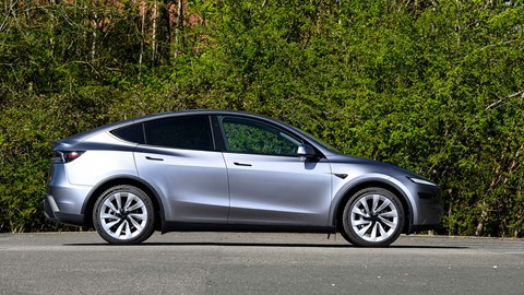 Tesla Model Y (2025) review: side view static, silver paint
