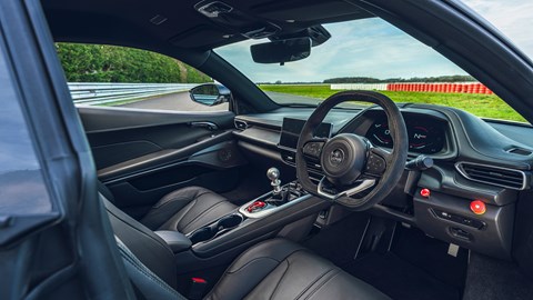 Lotus Emira review, prototype interior, Hethel test track