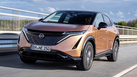 Nissan Ariya electric SUV review, front view, driving