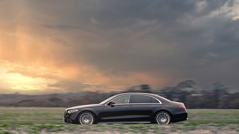 Mercedes S-Class S580e L hybrid side on action