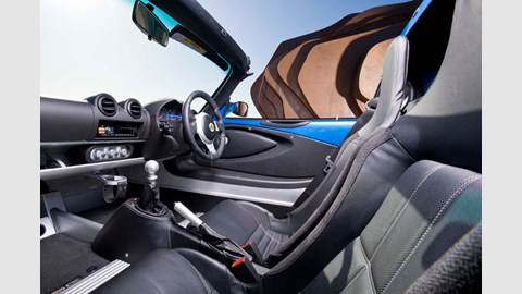 The business end of the new 2010 Lotus Elise. A snug cockpit