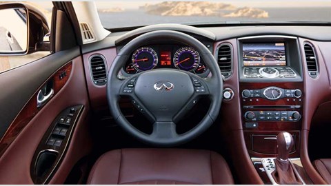 The cockpit of the new Infiniti EX30d: classy, crammed with kit