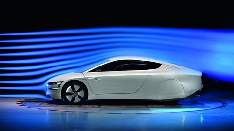 VW XL1 in the wind tunnel: drag coefficient is just 0.189