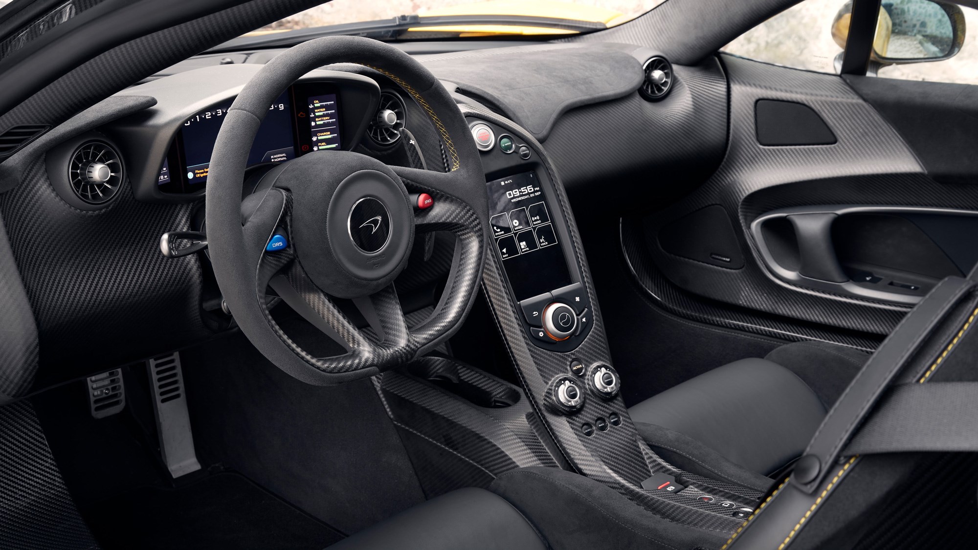 McLaren P1 review, Bahrain, interior, steering wheel, instruments