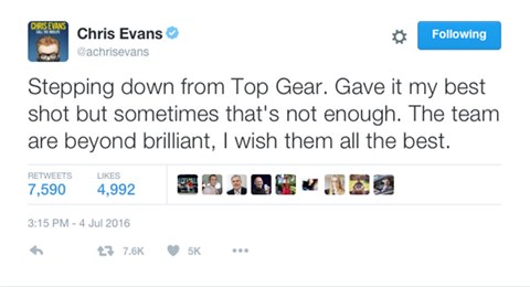 Chris Evans's tweet