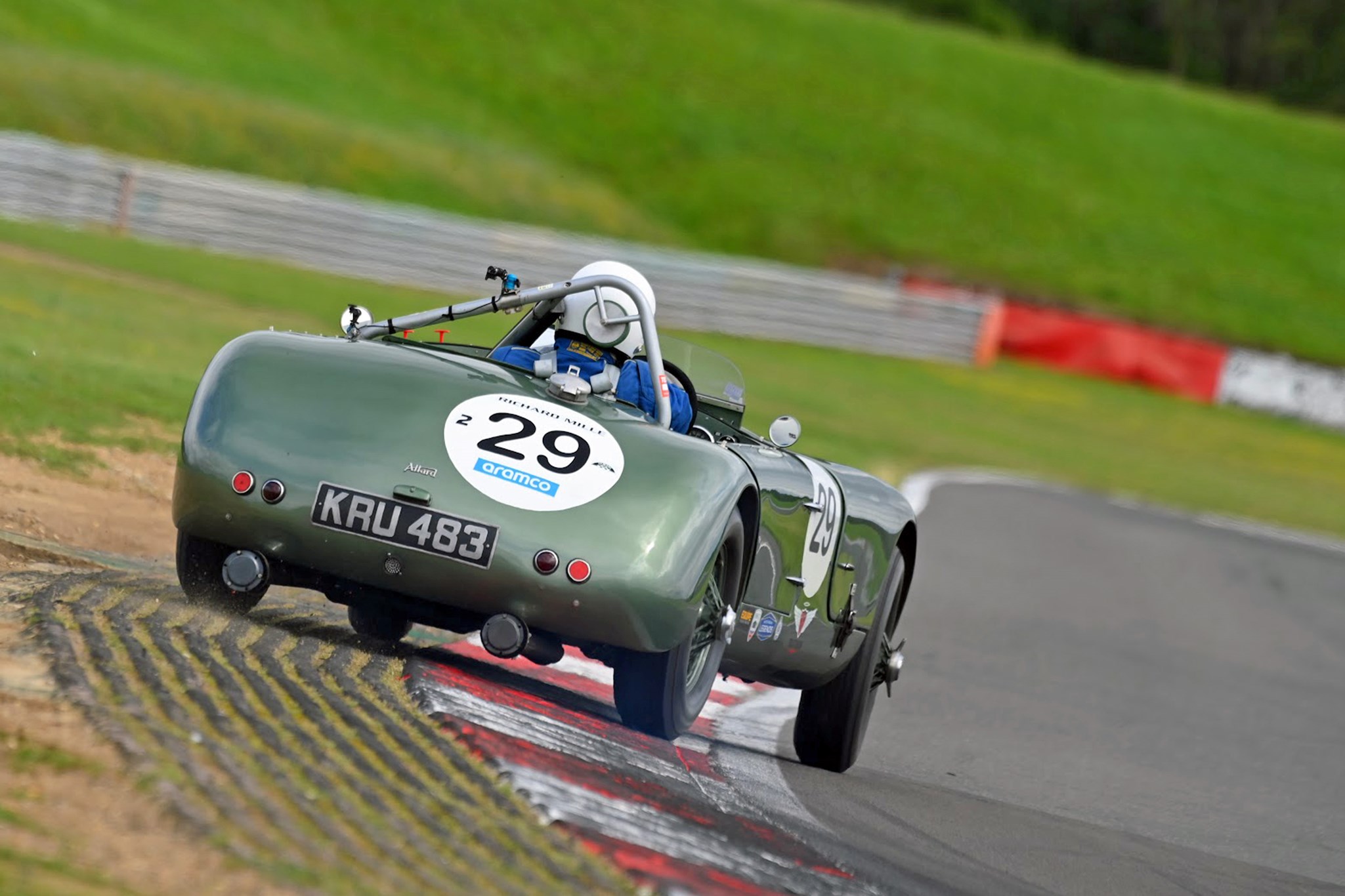 Gareth Evans driving an Allard J2X Le Mans from 1952. He's raced this at Goodwood Revival, Le Mans Classic, Silverstone Classic and plenty more besides