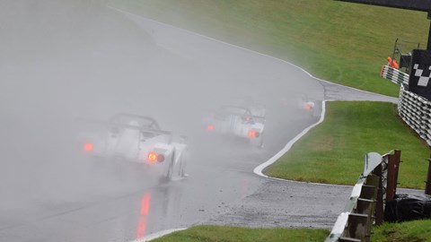Radical SR1 Cup in the spray at Cadwell Park