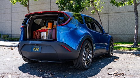 Fisker Pear electric SUV - rear, blue, Houdini trunk