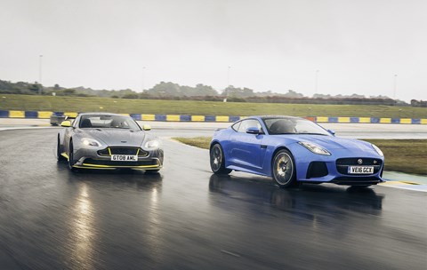 Aston Martin GT8 (left) and Jag F-type SVR