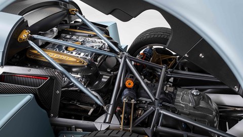 Pagani Huayra Codalunga, engine and rear suspension, rear cover open