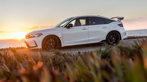 Honda Civic Type R review - side view, sunset, Championship White