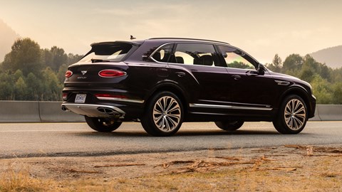 Bentley Bentayga EWB review - front view, Canadian countryside, Damson purple