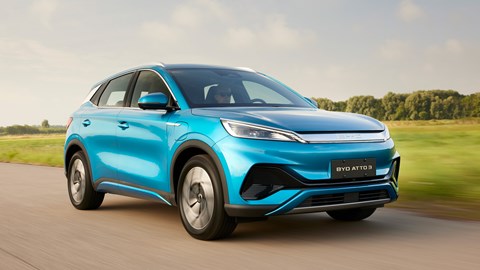 BYD Atto 3 driving front three quarter