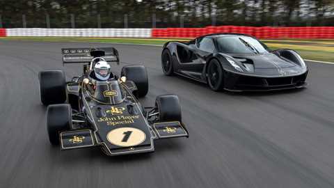 Lotus Evija Fittipaldi on track with Lotus Type 72