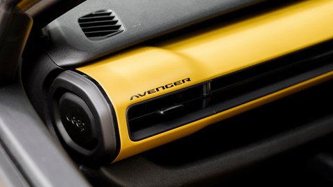 Jeep Avenger (2023) review: dashboard trim detail shot, yellow paint