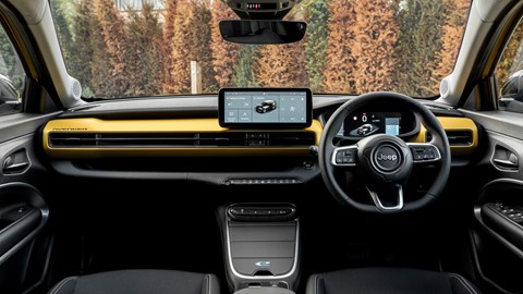 Jeep Avenger (2023) review: dashboard and infotainment system, black upholstery