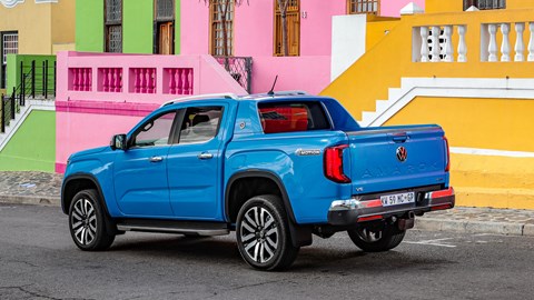 VW Amarok review, rear, colourful houses ion background
