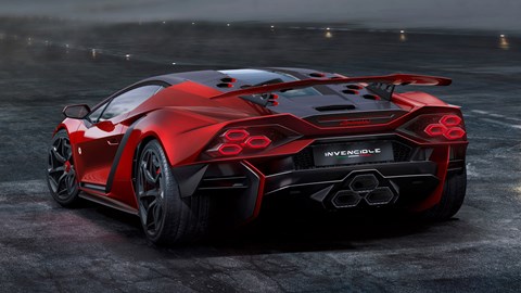 Lamborghini Invencible (2023): rear three quarter static, red paint
