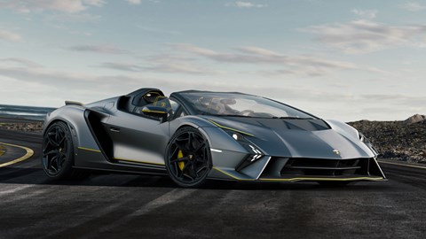 Lamborghini Authentica (2023): front three quarter static, grey and yellow paint