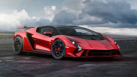 Lamborghini Invencible (2023): front three quarter static, red paint