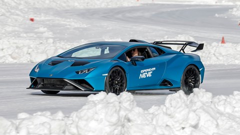 How to drive on ice: Lamborghini Huracan STO approaching the corner