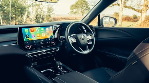 Lexus RX 450h+ review: interior, front seats, black upholstery