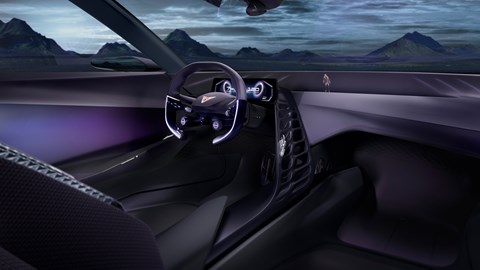 Cupra DarkRebel dashboard and steering wheel, black upholstery
