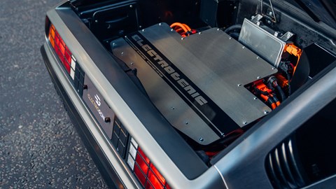 Electrogenic DeLorean DMC-12 EV conversion engine bay