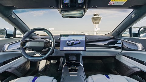 HiPhi Z review - front interior showing centrail screen on HiPhi bot arm