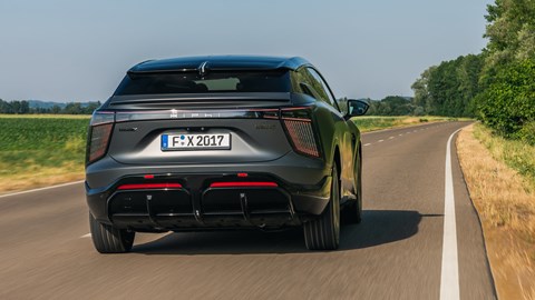 HiPhi X electric SUV review - rear, driving